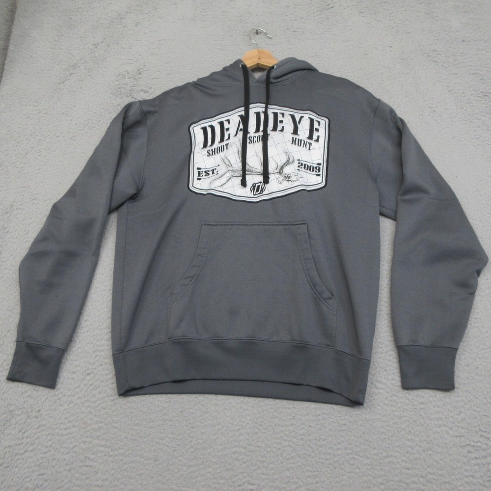 Deadeye Outfitters Graphic Hoodie Men M Gray Hunting Deer Skull Outdoor Pullover